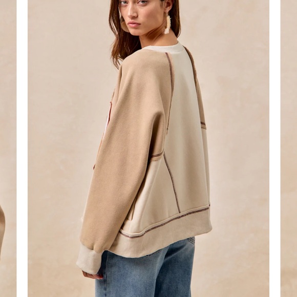 B565–BiBi Beige Heart Football Sweatshirt - Picture 6 of 6